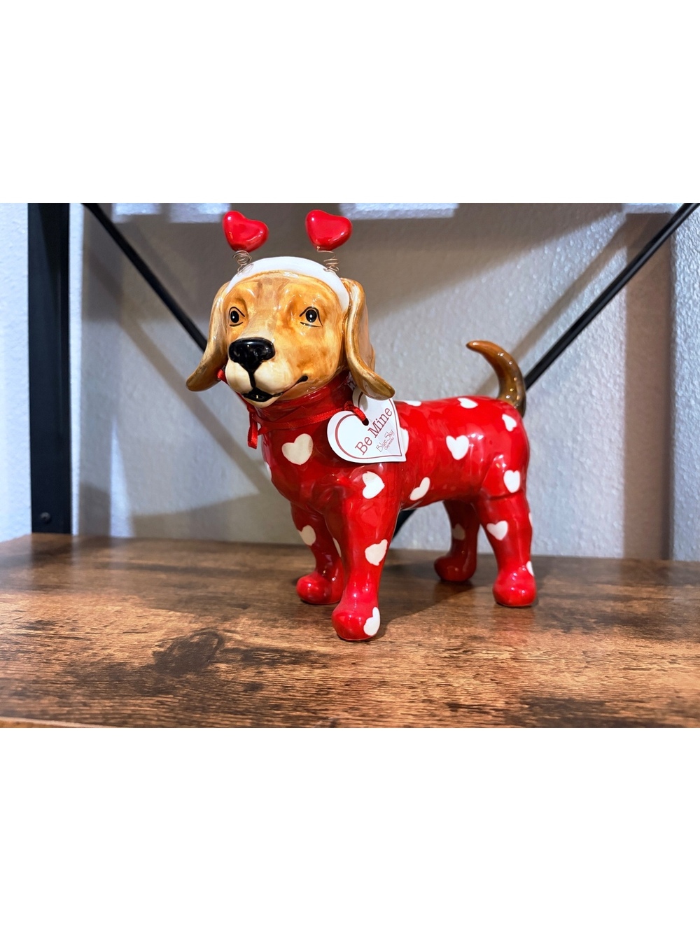 Blue Sky Clayworks Ceramic Golden Retriever Dog Figurine Red and White Heart PJs